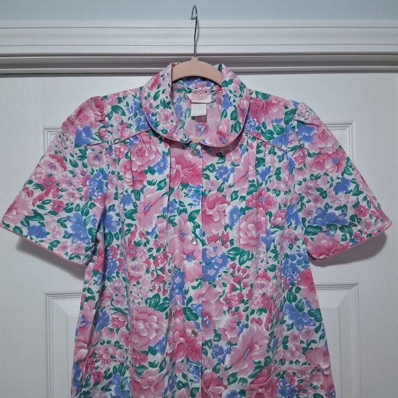 Carriage Court Other - Vintage Nightgown Carriage Court Pink Floral Cotton Blend House Coat House Dress